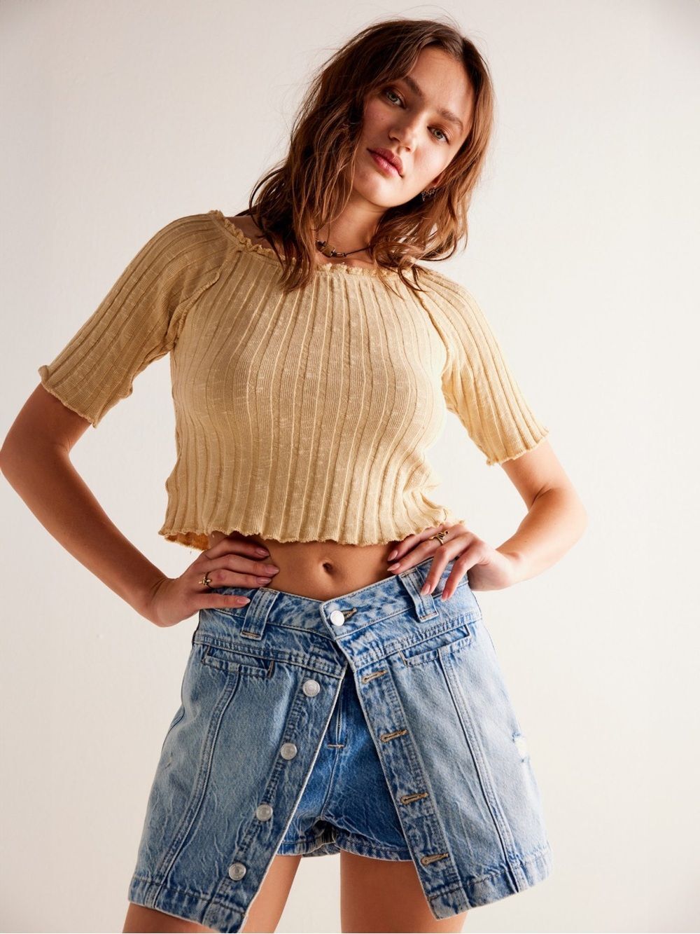 New Free People x We The Free First Love Midnight Sun Denim Skort Size 29